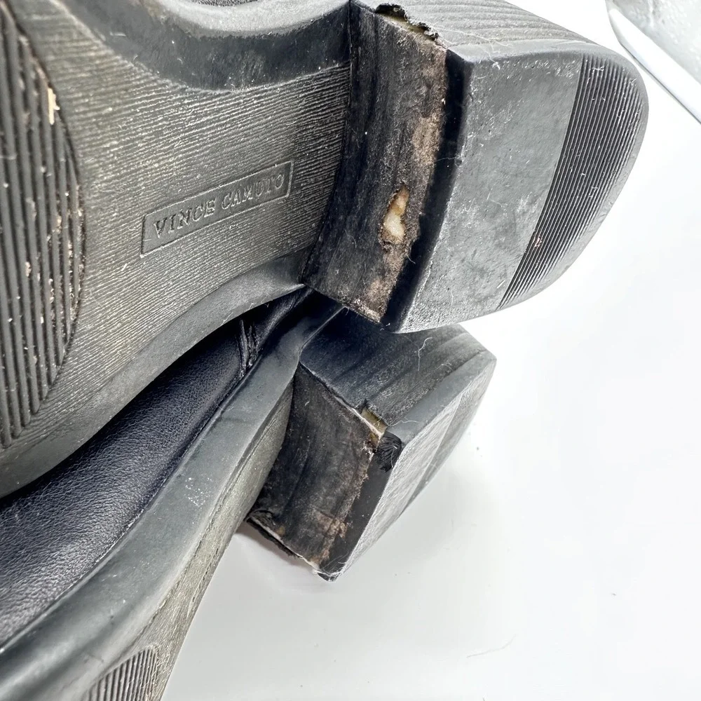 Vince Camuto Bollo Black Leather Knee High Biker Moto Goth Studded Boots 6.5 B - Picture 13 of 16